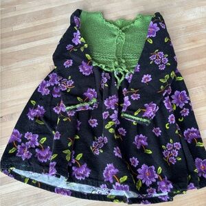 Floral Black and Purple Dress with Green Accents